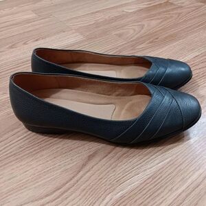 Naturalizer N5 Contour Jaye Leather Flats Slip-On Low Heel 8.5W Black Minimalist